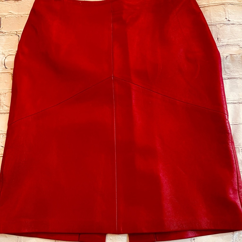 Beautiful and bold red faux leather pencil skirt
